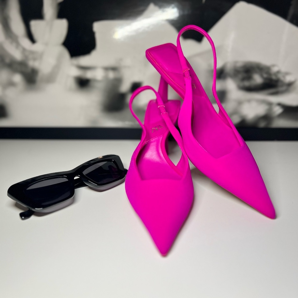 Zara Pointy Toe Slingback Pink Accent Heel Size 36